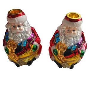 Midwest of Cannon Falls Hand Blown Santa Christmas Candle Holder Set of 2